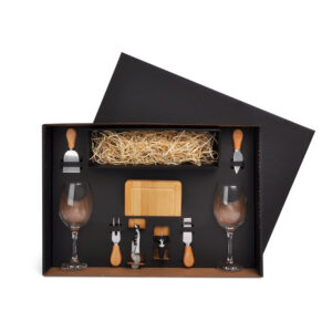 Kit Queijo E Vinho Com Espaço Para Garrafa - 9 Pçs - KT-90462