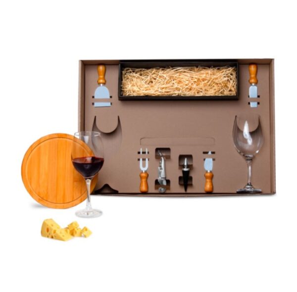 Kit Queijo E Vinho Com Espaço Para Garrafa - 9 Pçs - KT-90007-BCO - Imagem 2