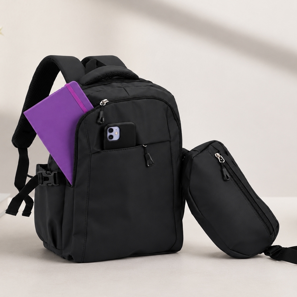 Conjunto Mochila e Pochete Couro Sintético - Imagem 2